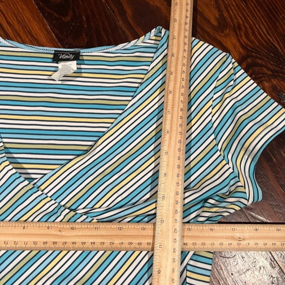 Vanity L Y2K Wrap Top Blue Striped Fitted Short Sleeve 2000s - Picture 7 of 7